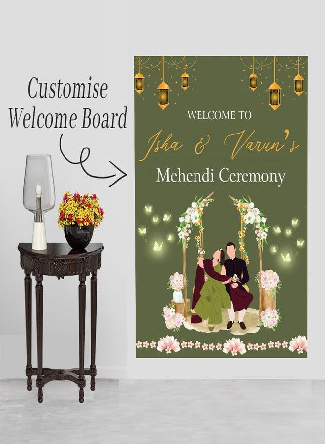 Theme My Party Custom Indian Traditional Mehendi Ceremony Welcome Signage Board - Personalized Indian Pre Wedding Mehendi Wedding Sign Board - Indian Ceremony Welcome Sign for Mehendi Decoration - Image 3